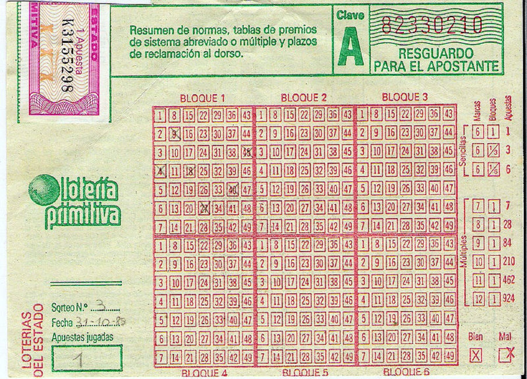 Resguardo antiguo La Primitiva / Wikipedia Resguardo antiguo La Primitiva / Wikipedia