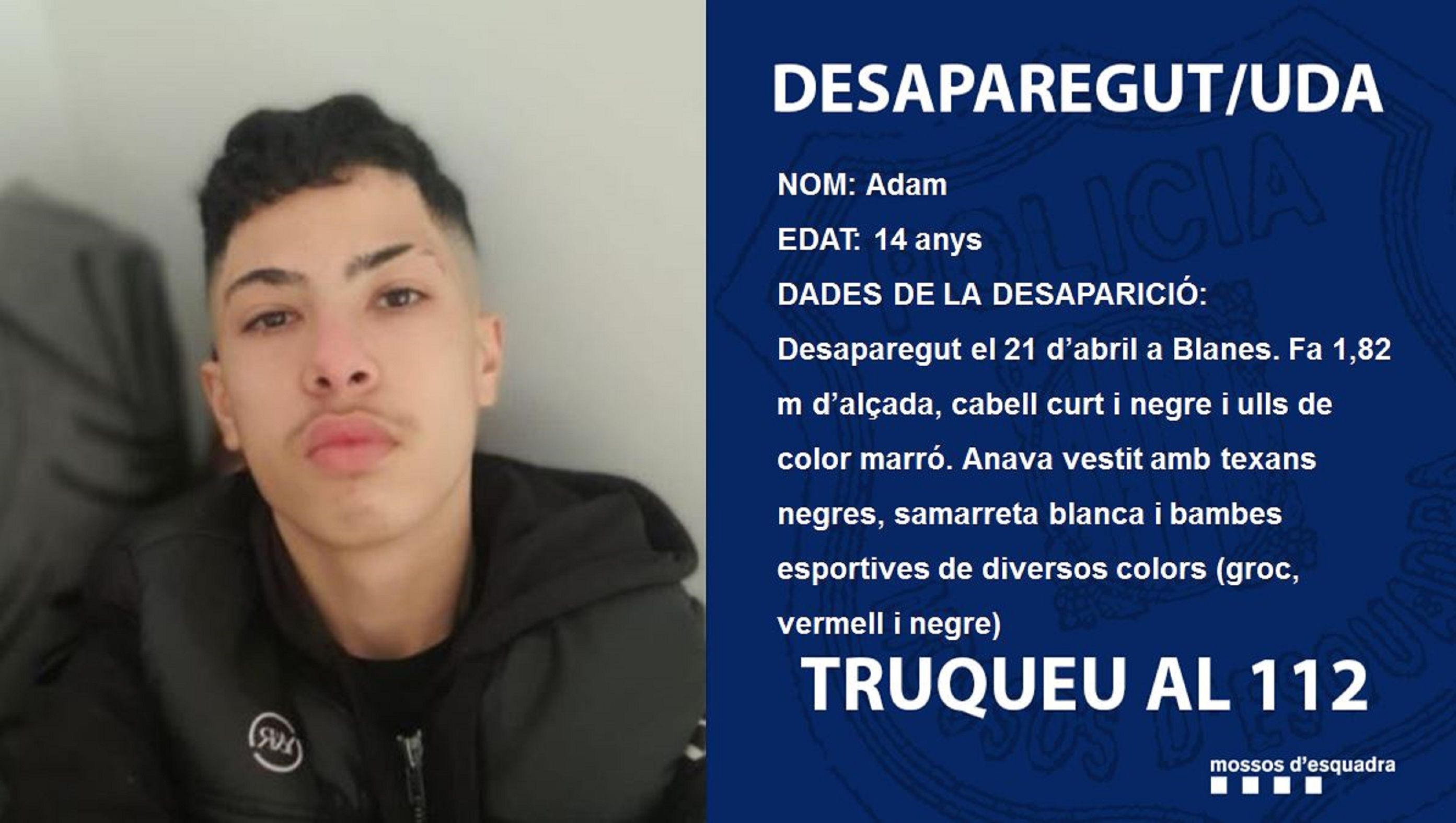 Adán desaparecido / Mossos d'Esquadra Adán desaparecido / Mossos d'Esquadra