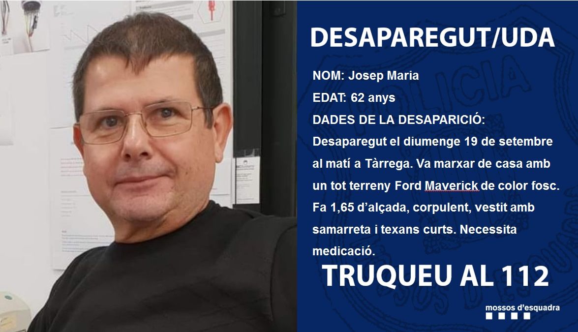Cartel desaparecido Josep Maria / Mossos d'Esquadra Cartel desaparecido Josep Maria / Mossos d'Esquadra