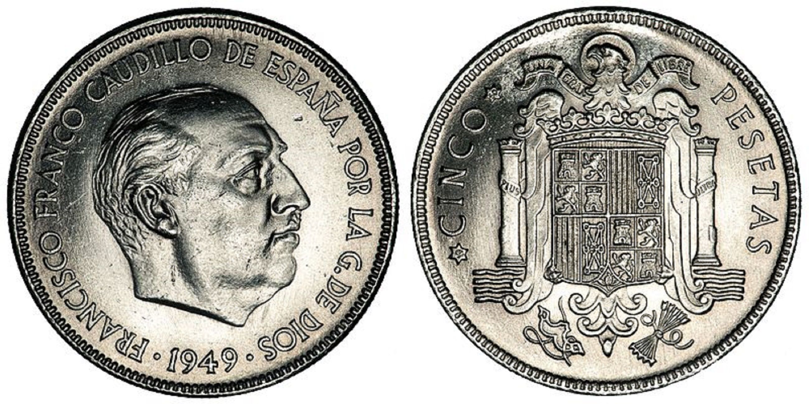 Monedas 5 pesetas 1949 / Wikimedia Commons
