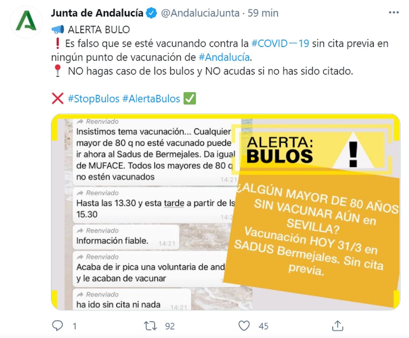 Junta de Andalucía bulo / RRSS