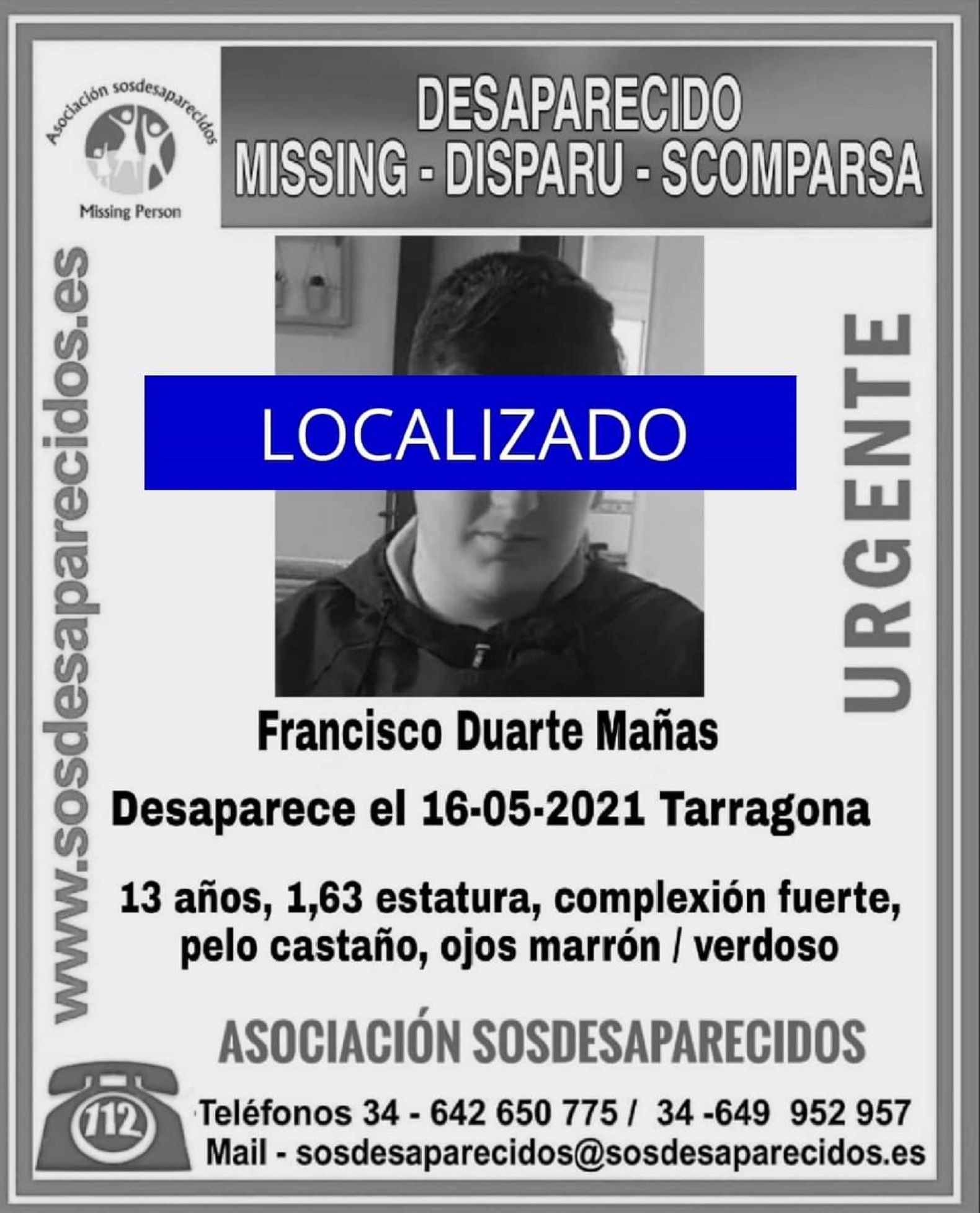 Francisco localizado / SOS Desaparecidos