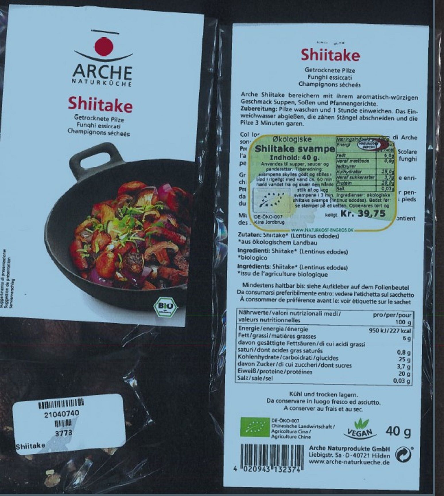 Etiqueta dels bolets shiitake afectades / Aesan
