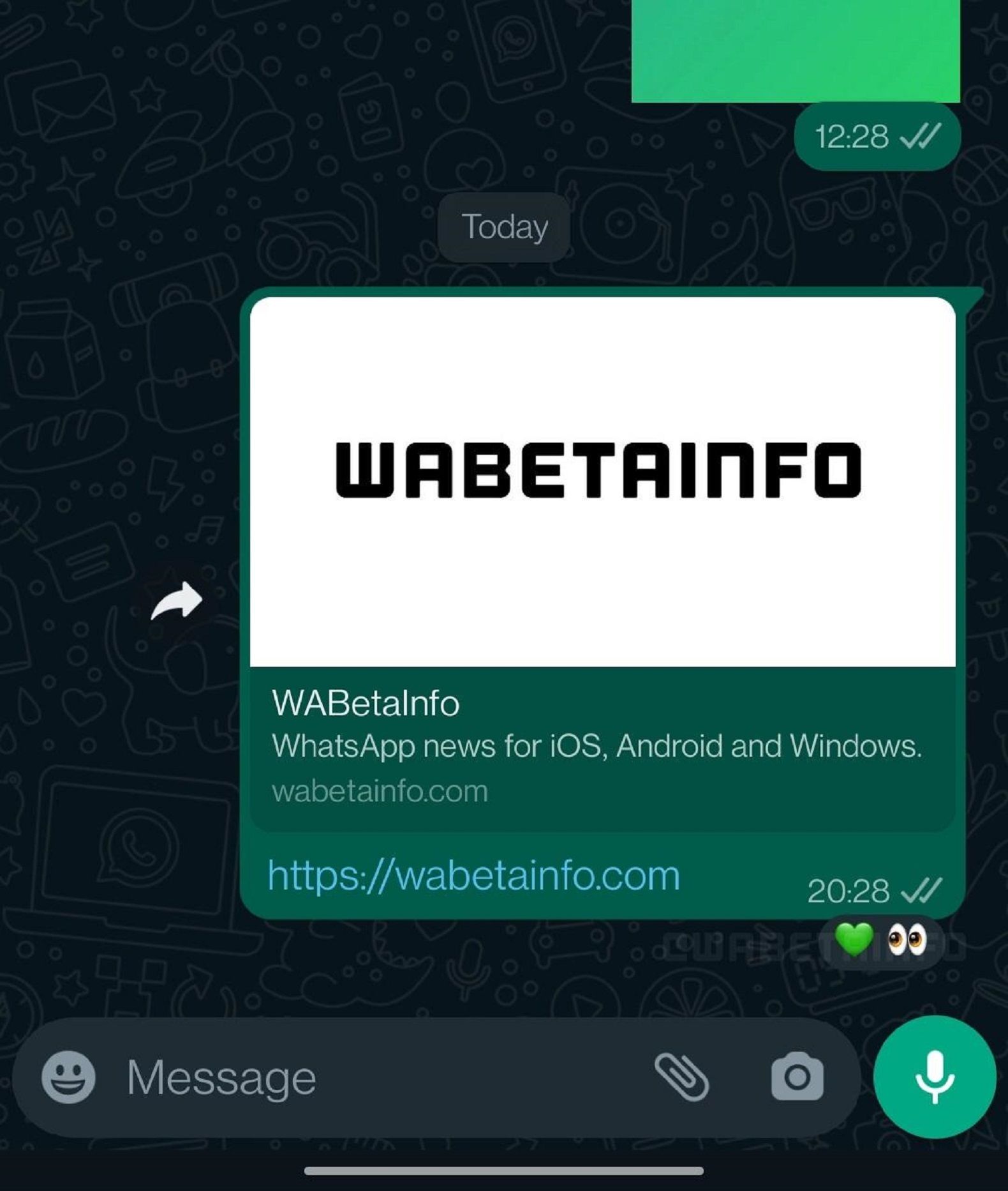 Reacción a mensaje de WhatsApp / WABetaInfo