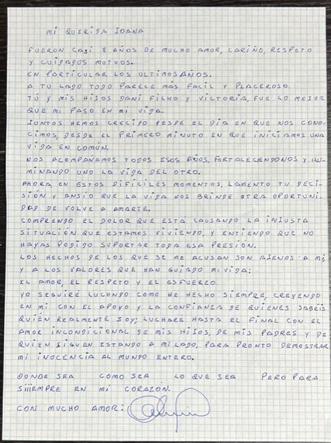 Carta manuscrita de Dani Alves / CEDIDA