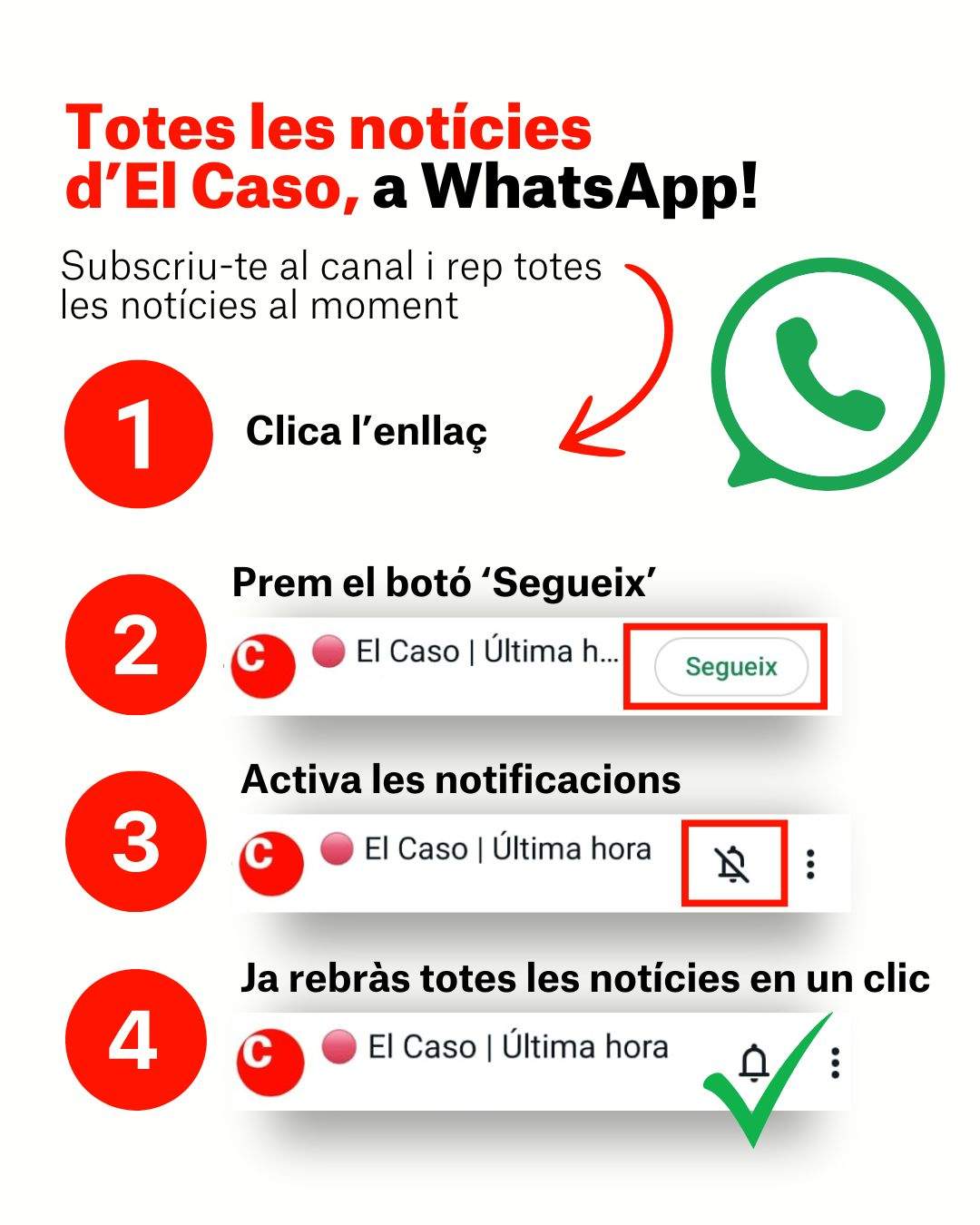 Canal WhatsApp el Caso paso a paso