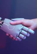 robot handshake human background futuristic digital age