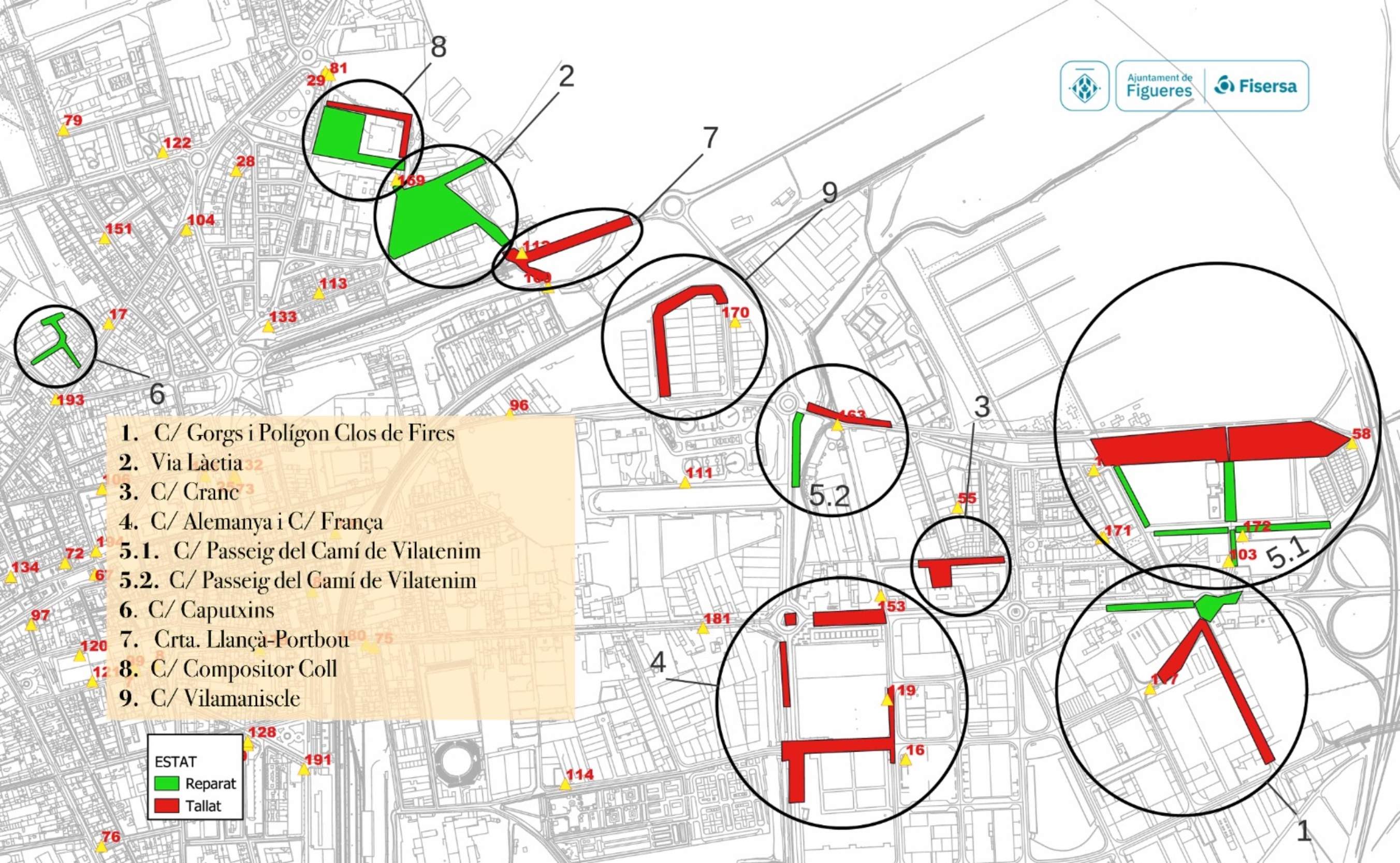 Mapa de las afectaciones por los robos de cobre  Ajuntament de Figueres